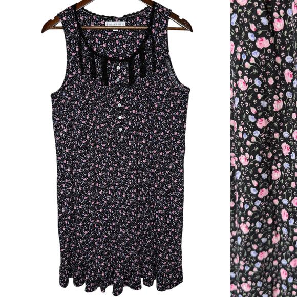 Eileen West Floral Babydoll Sleeveless Dress Black size Medium - Picture 1 of 4